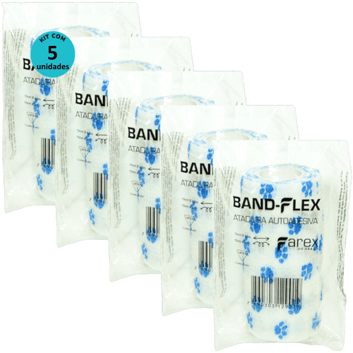 Atadura 10cm Branca Com Patinhas Band-Flex Autoadesiva Para Animais Farex Kit Com 5